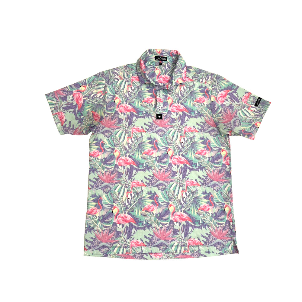 Bad Birdie Golf Performance Polo Shirt M Short-Sleeve Pink Flamingos Jersey